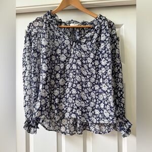 Vineyard Vines Navy and White Floral Blouse